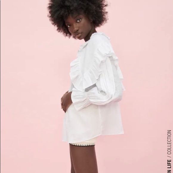 Zara linen blouse with Peter Pan collar nwt - Picture 3 of 8